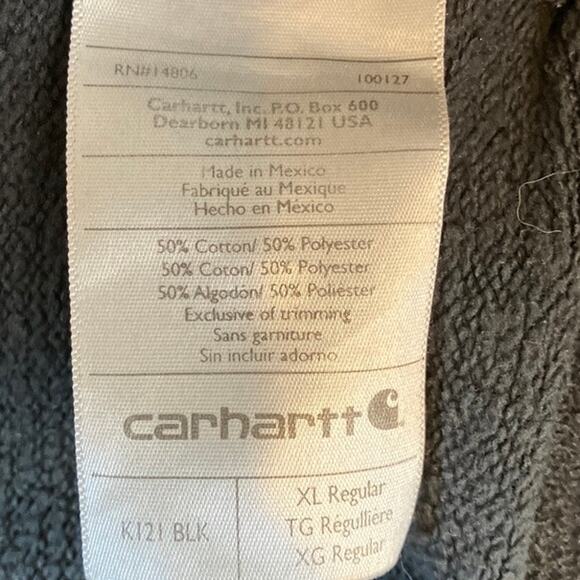 Carhartt Mens Sweatshirt Black Original Fit Hooded Long Sleeve XLarge - Picture 7 of 15